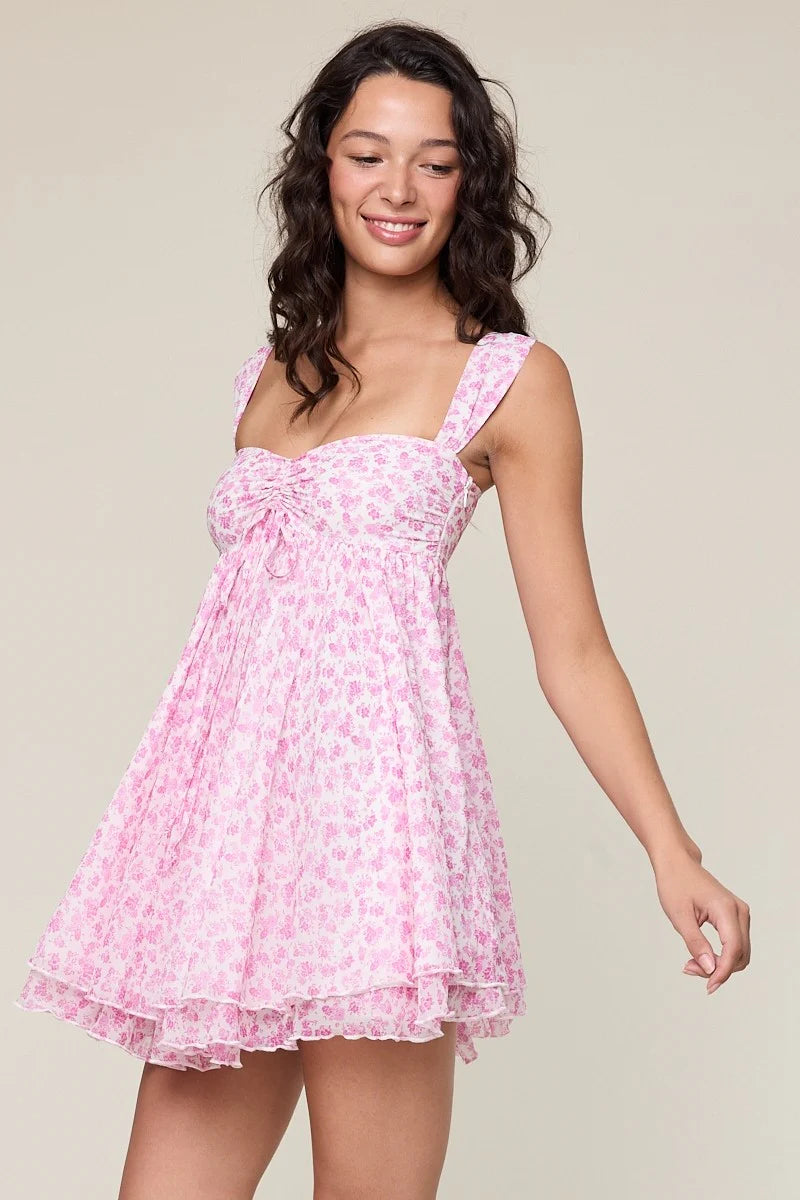 Layla Ditsy Pink Floral Babydoll Mini Dress