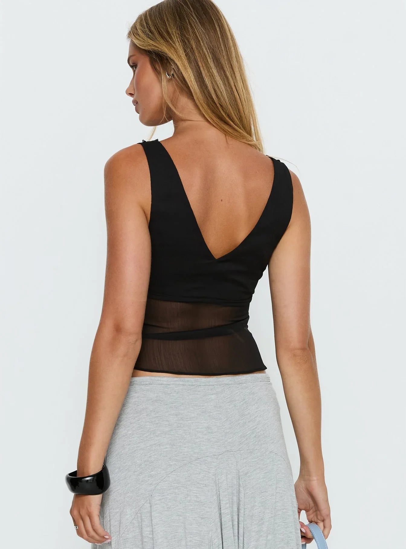 No Place Like Home Lace Trim V-Neck Top Black