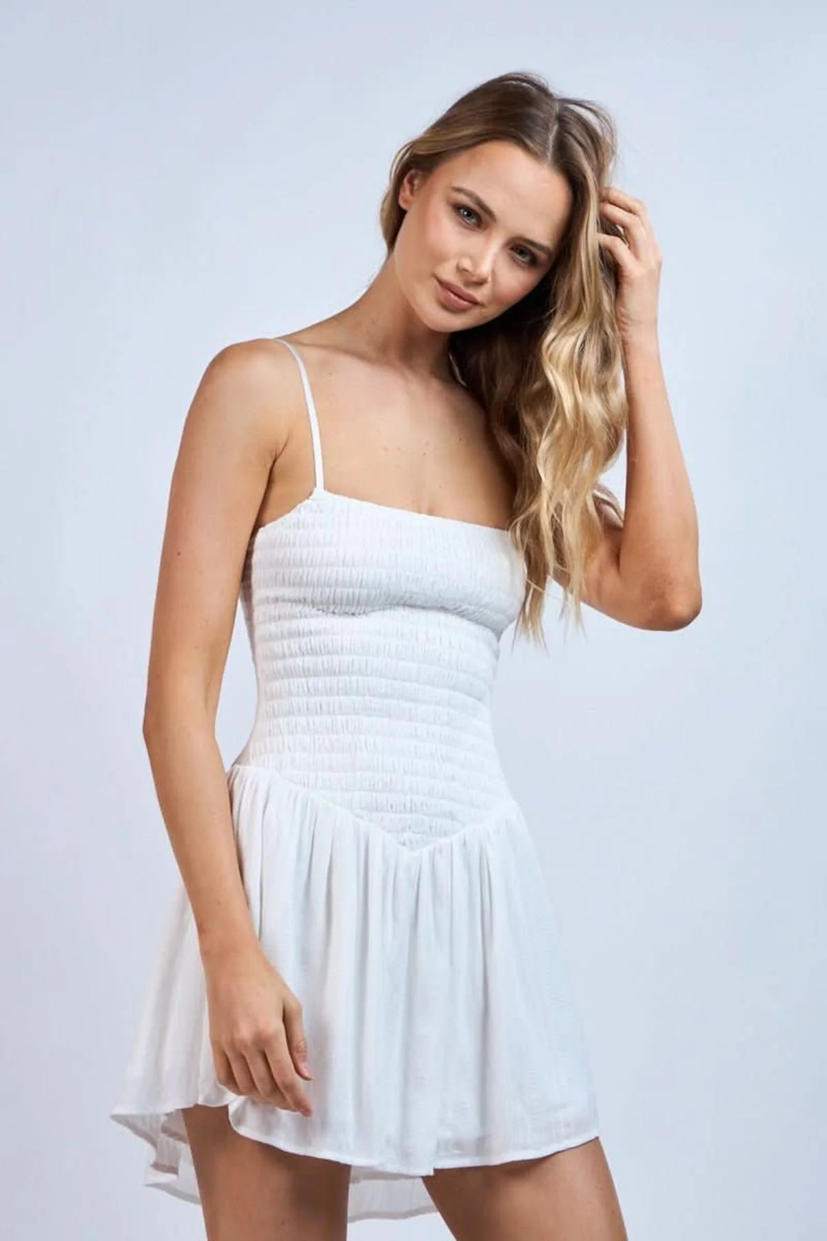 Ainsley White Smocked Cami Mini Dress