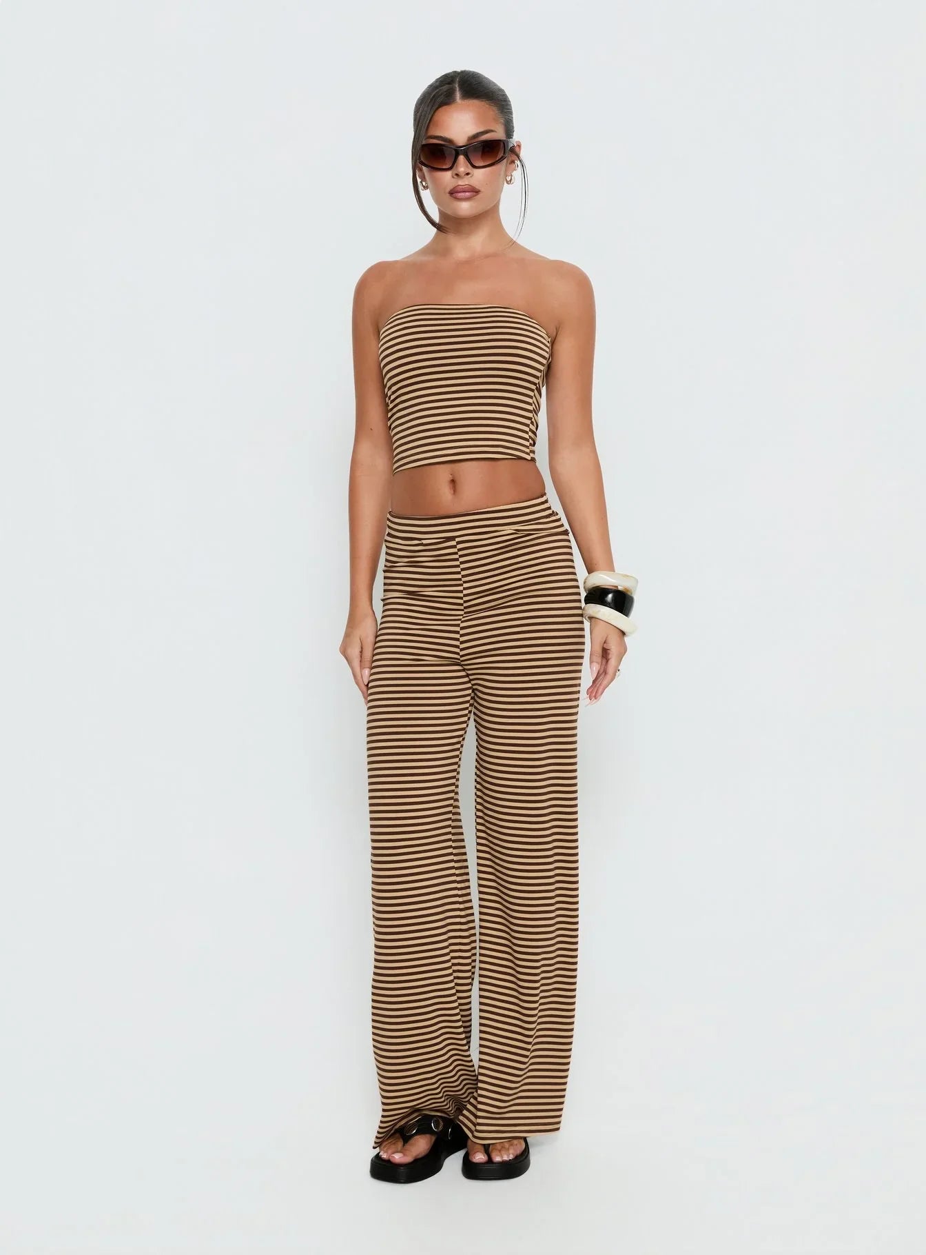 Timora Strapless Top Brown Stripe