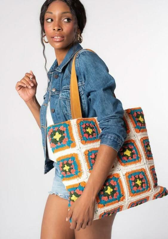 Meni Natural Patchwork Crochet Tote