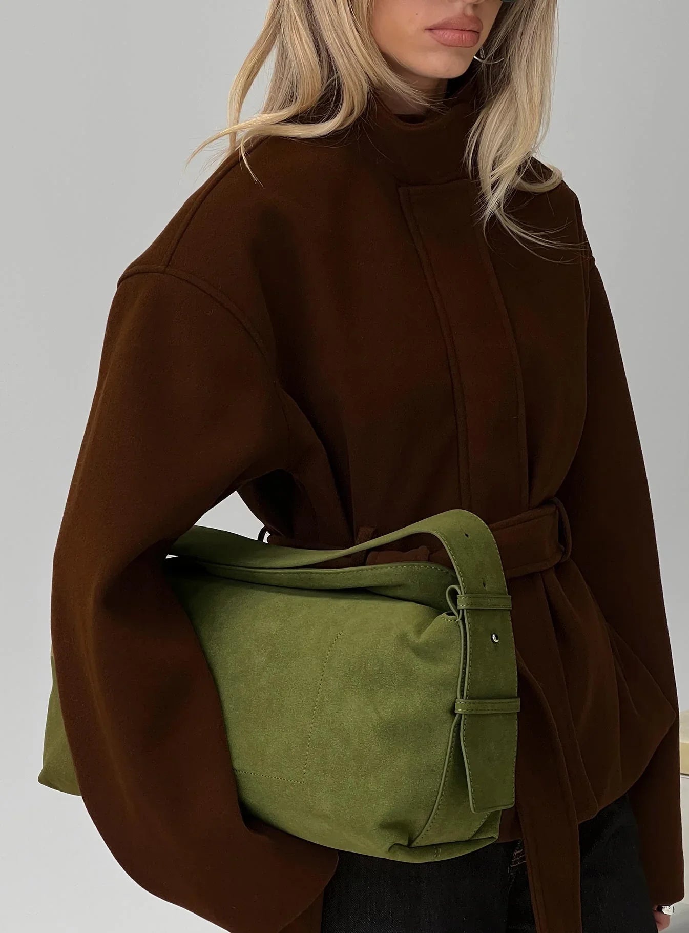 Seraphia Faux Suede Shoulder Bag Green