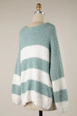 Gwyneth Mint Striped V Neck Pullover