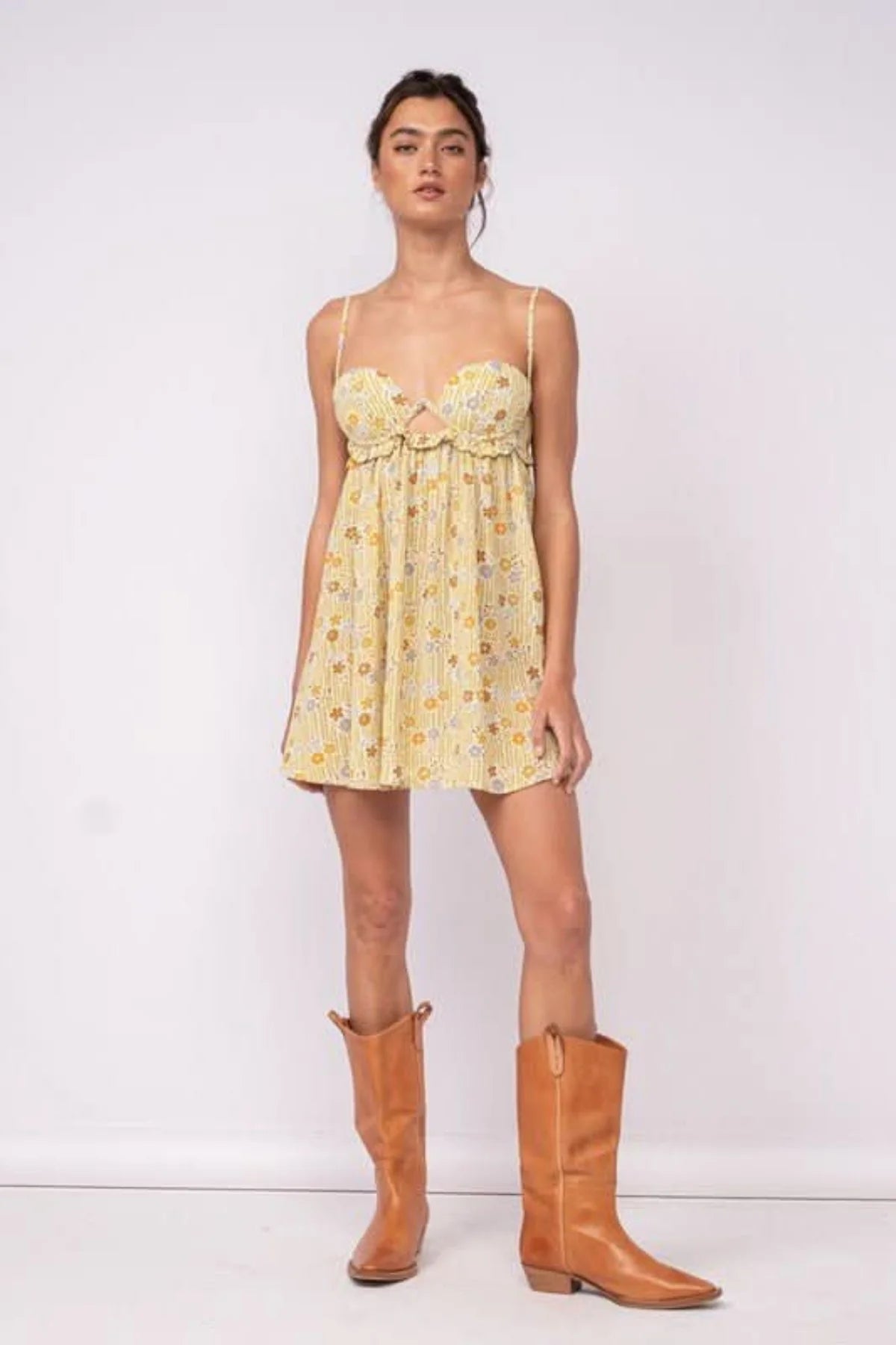 Drew Olive Floral Babydoll Cami Mini Dress