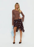 Hevenna Asymmetrical Chiffon Mini Skirt Brown / Blue Polka