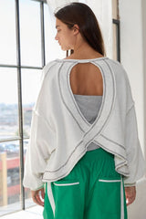 Libby Grey Open Back Long Sleeve Top