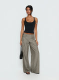Jette Tailored Buckle Pant Taupe Pinstripe