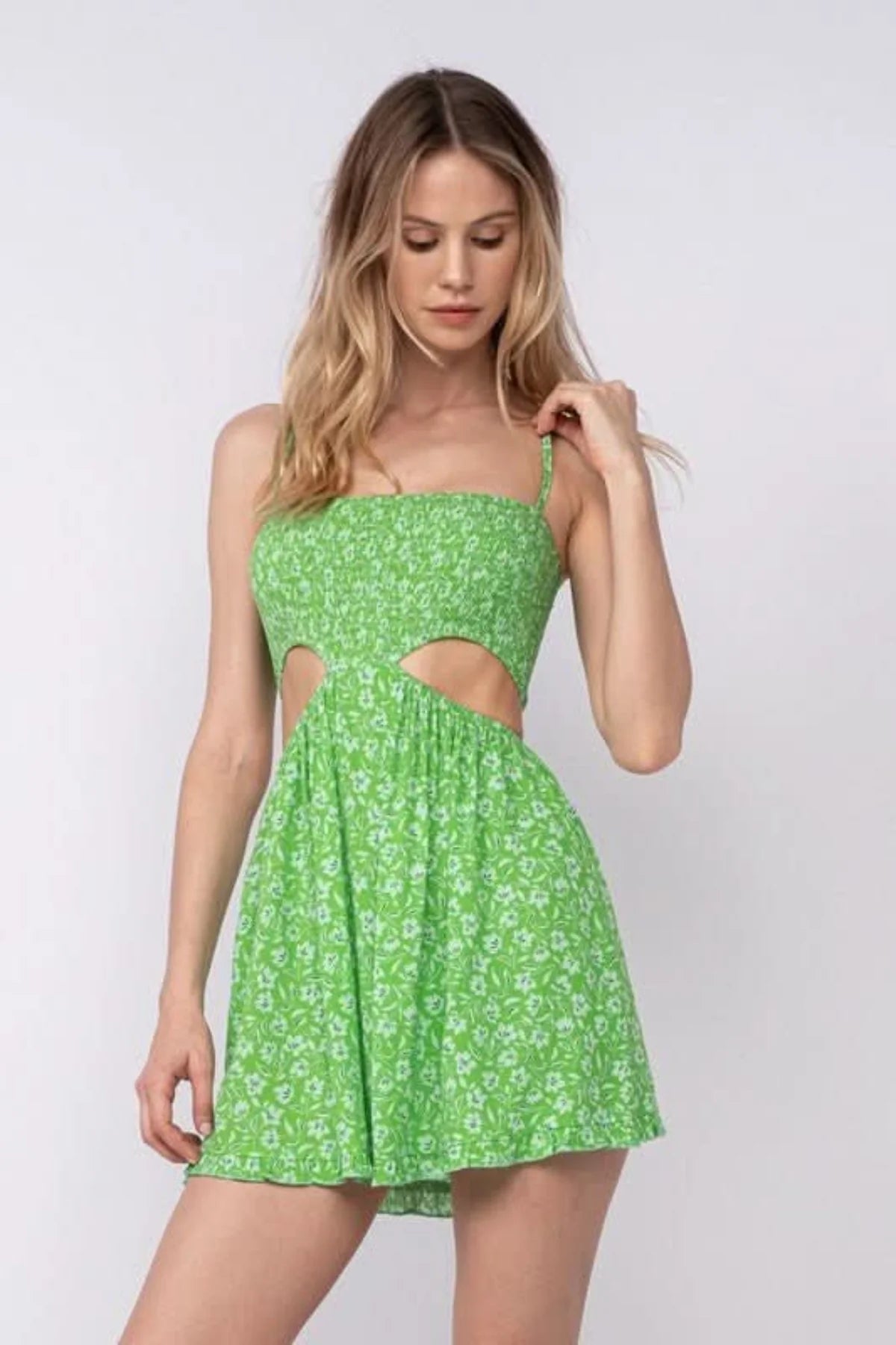 Nadia Green Floral Cutout Mini Dress
