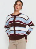 Soline Knit Cardigan Blue Brown Stripe
