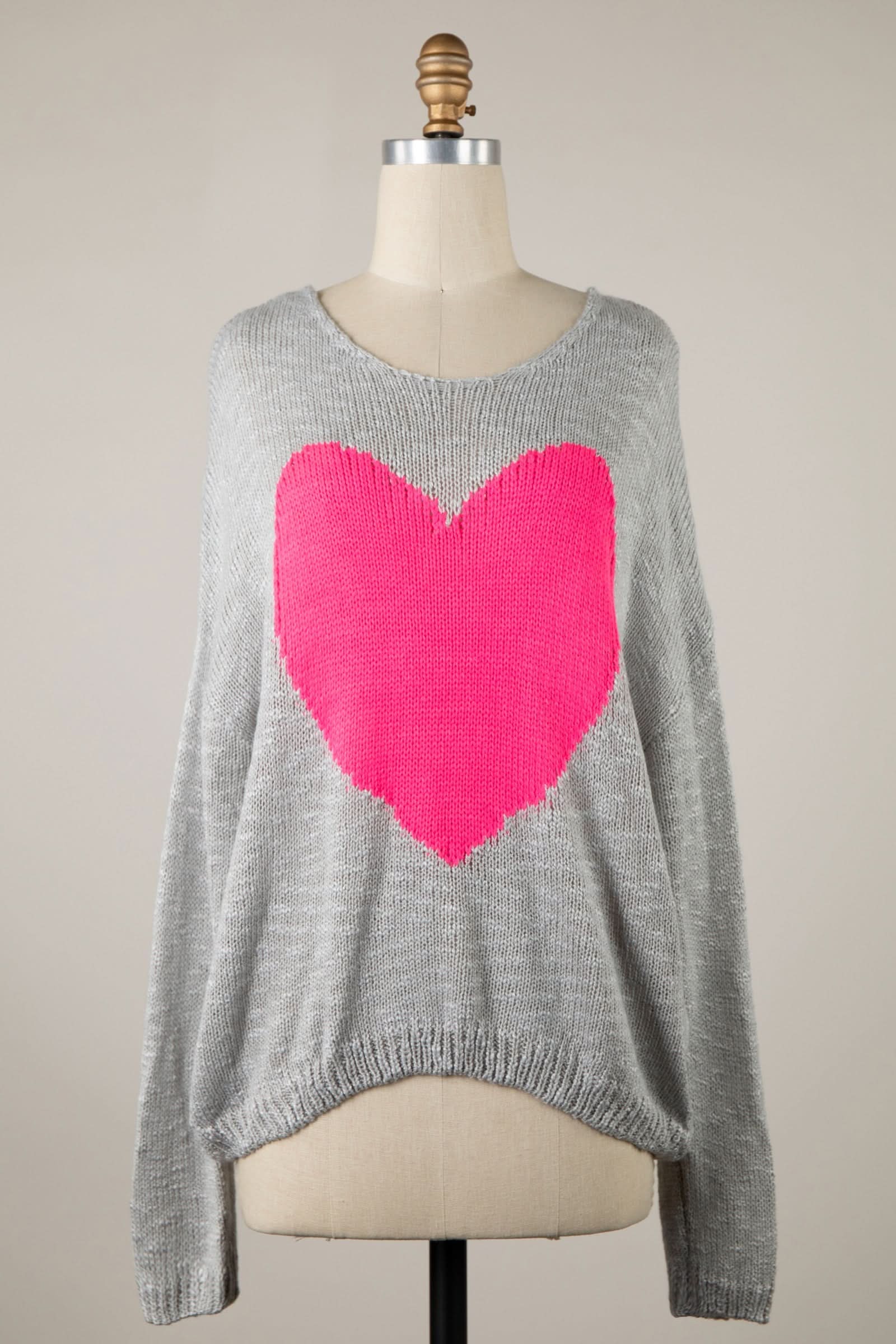 Be Mine Grey Sheer Heart Sweater