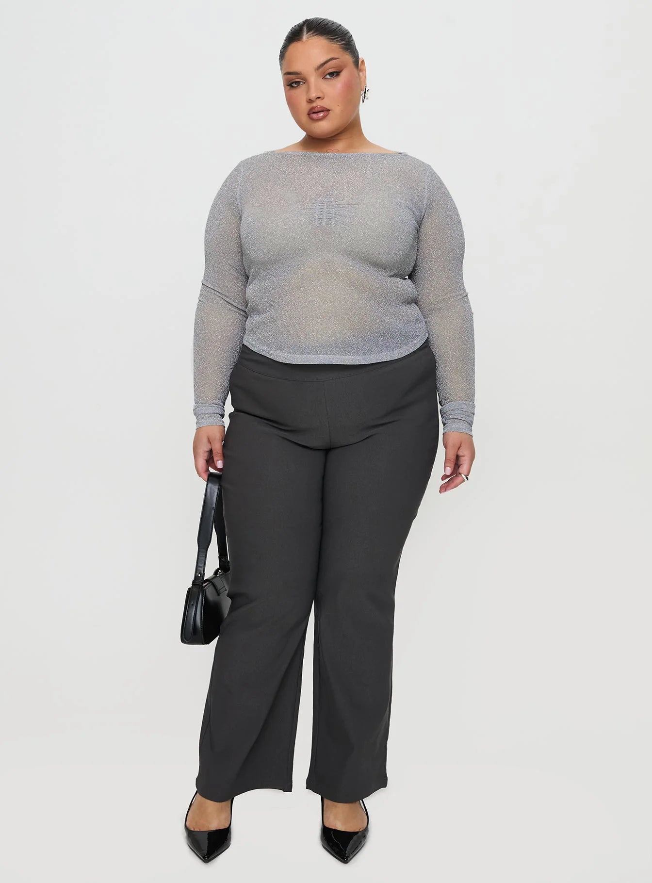 Crystal Clear Long Sleeve Mesh Top Silver