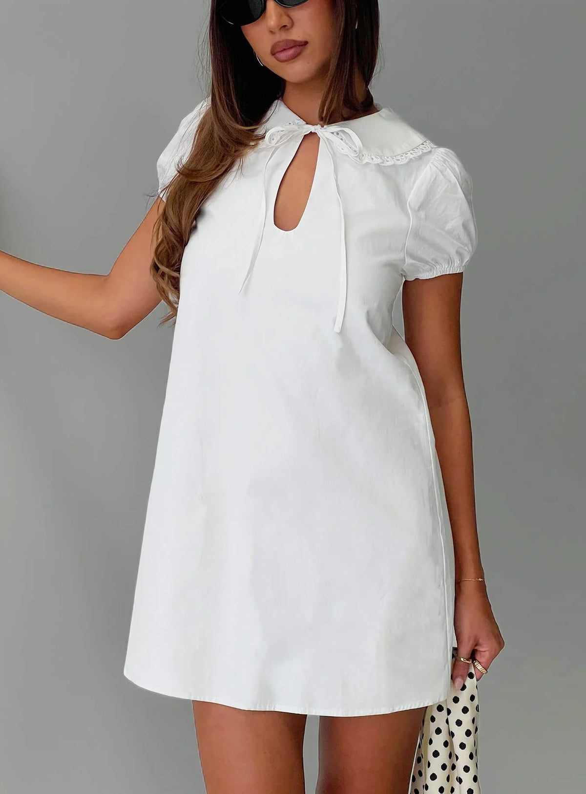 You've Got Mail Lace Trim Keyhole Mini Dress White