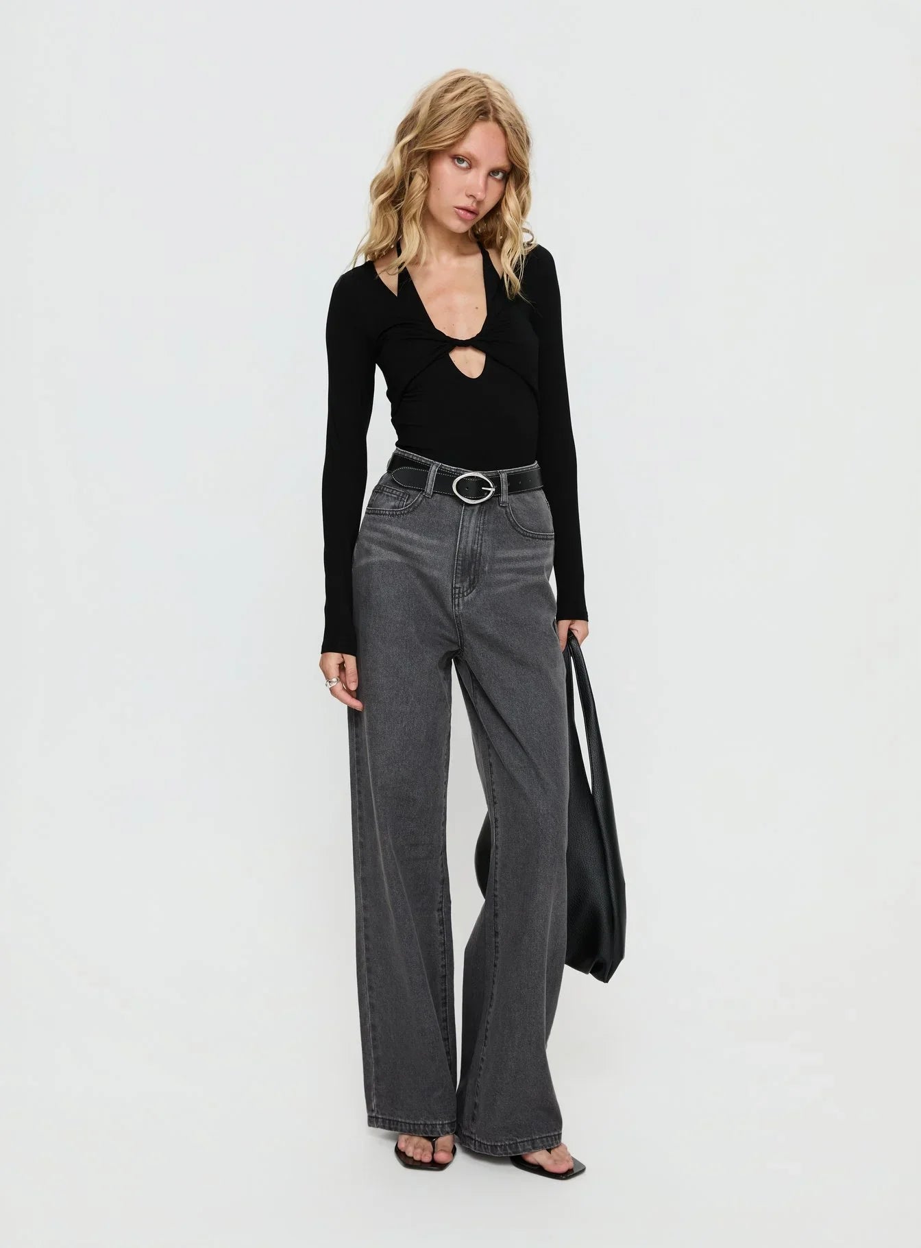 Tulia Long Sleeve Layered Bodysuit Black