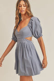 Breaking Hearts Dusty Blue Puff Sleeve Mini Dress