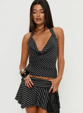Dyana Cowl Neck Top Grey Black Stripe