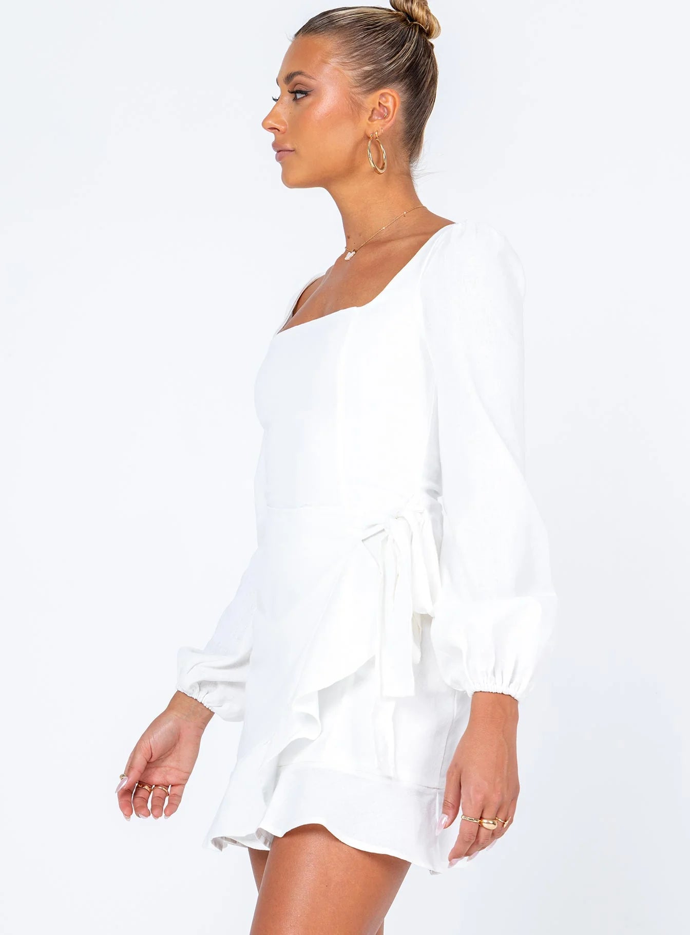 The Villa Long Sleeve Mini Dress White