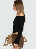Elyana Layered Cut Out Long Sleeve Top Black