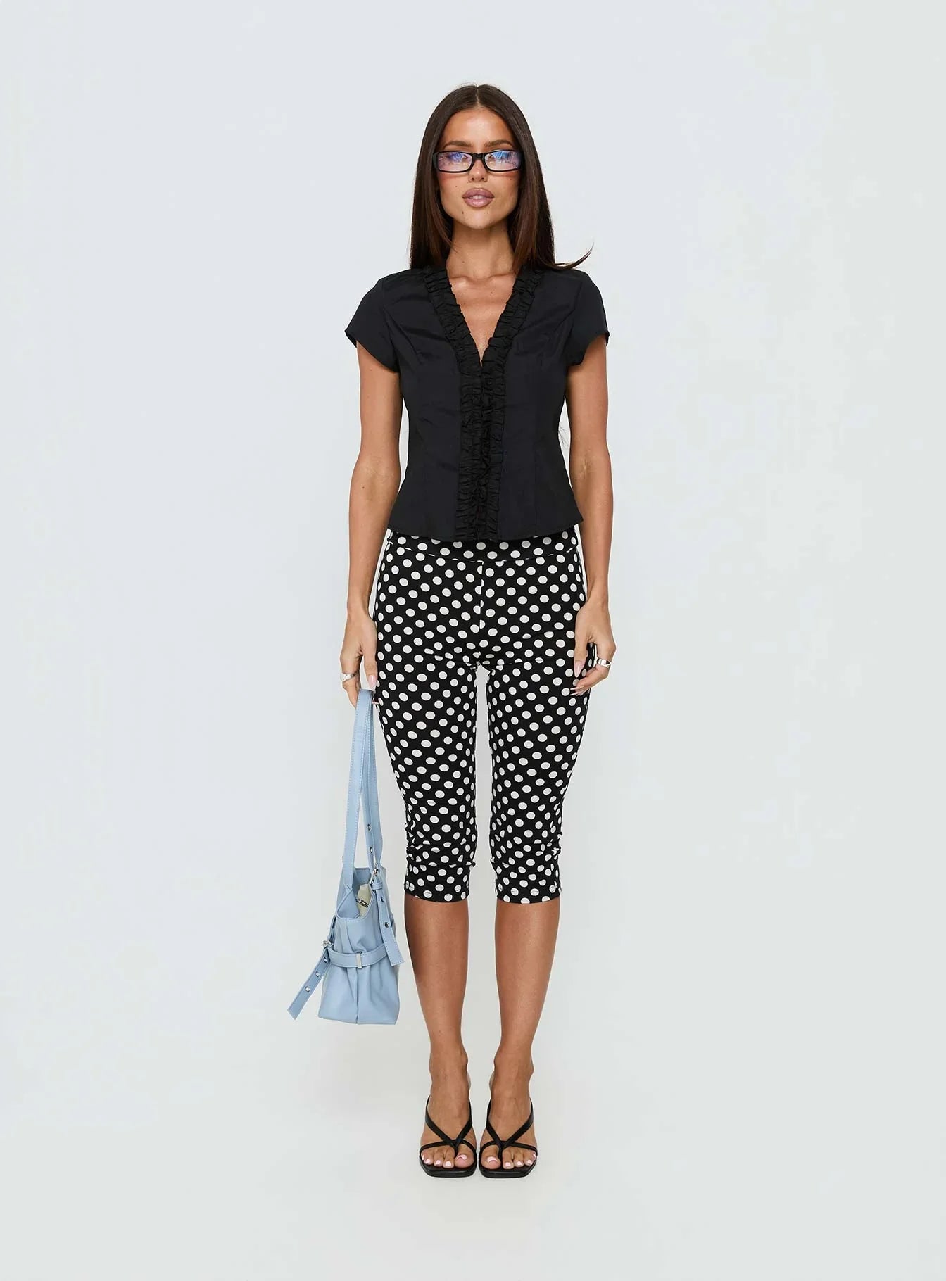 Perennial Frill Plunge Neck Top Black
