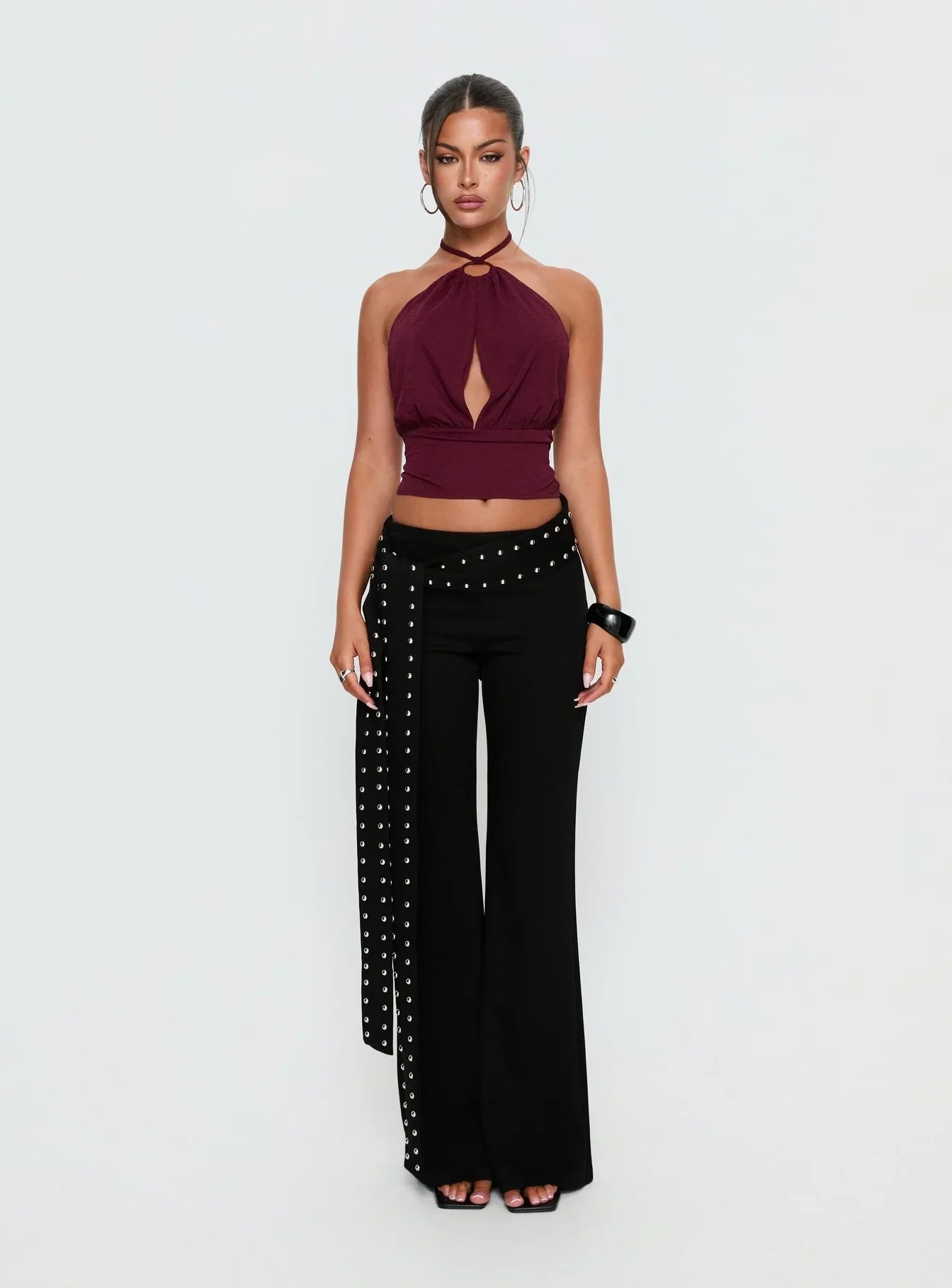 Lindie Tie Back Ring Detail Top Wine