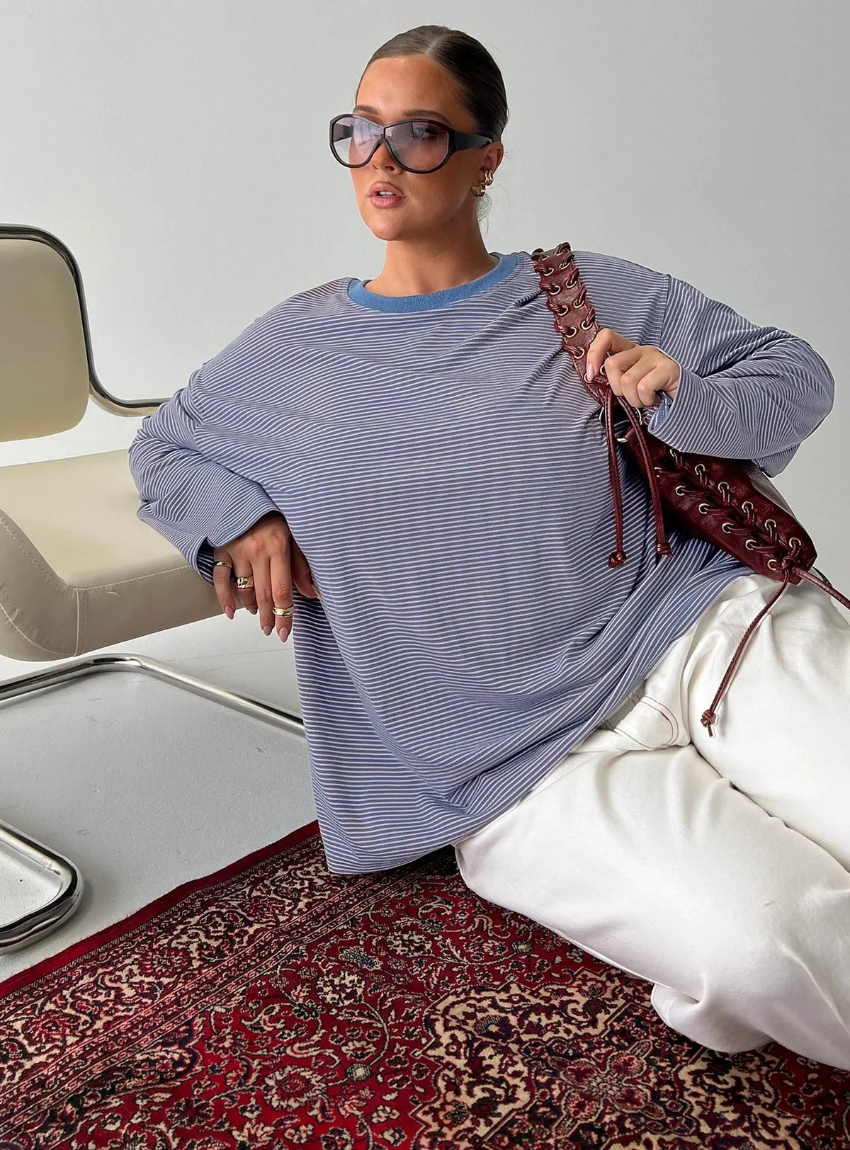Marlah Long Sleeve Top Blue Stripe Curve