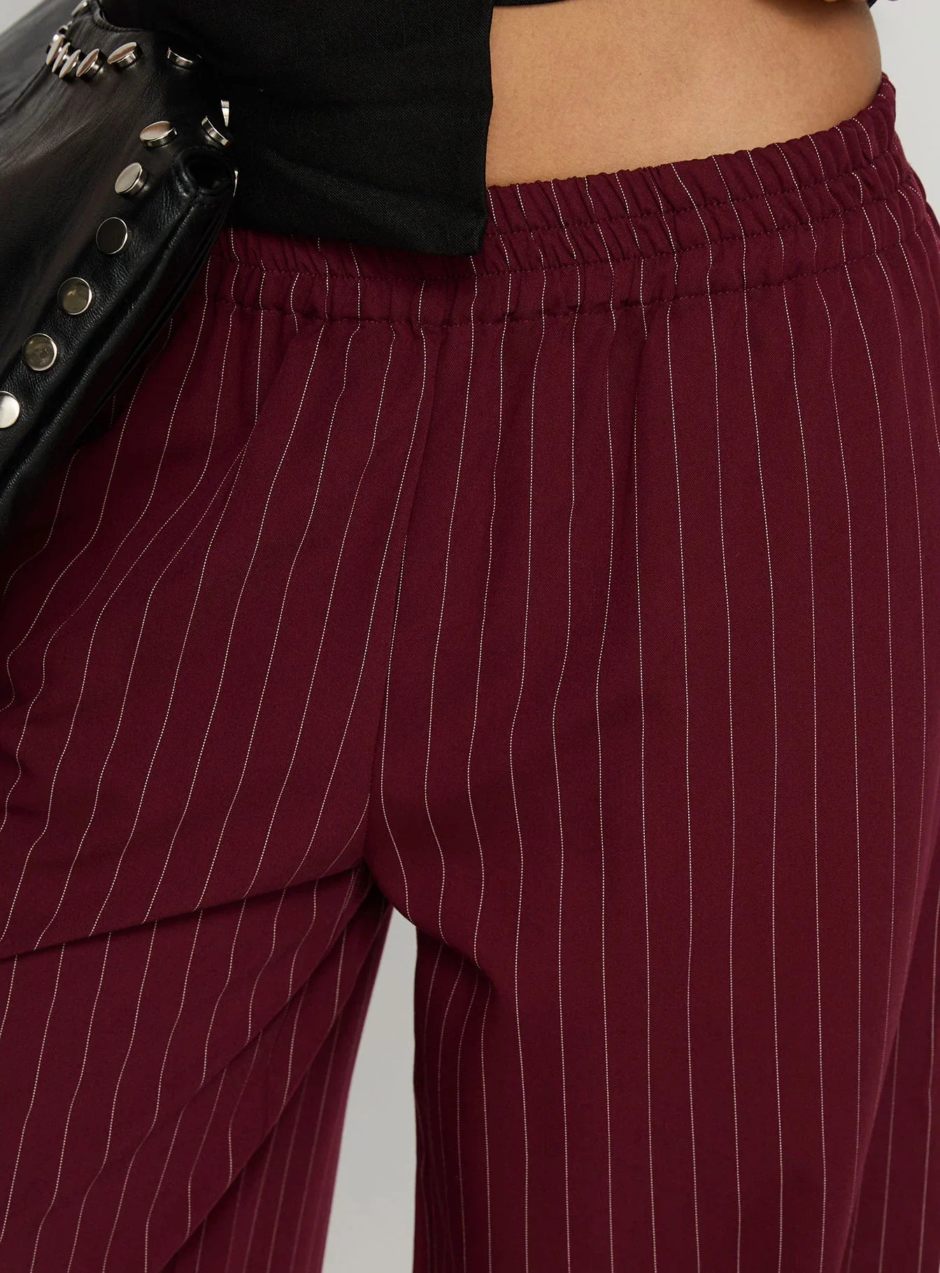 Jaysa Baggy Wide Leg Pant Burgundy Pinstripe