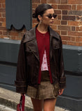 Nicolie Faux Leather Jacket Vintage Washed Brown