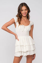 Laney White Tiered Ruffle Romper Dress