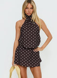 Natalea High Neck Playsuit Brown / White Polka