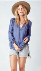 Nevada Slate Blue Lurex Striped Top