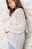 Naxos White Sheer Crochet Hoody Sweater