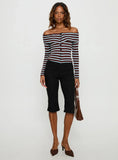 Raelena Off Shoulder Long Sleeve Top Blue Brown Stripe