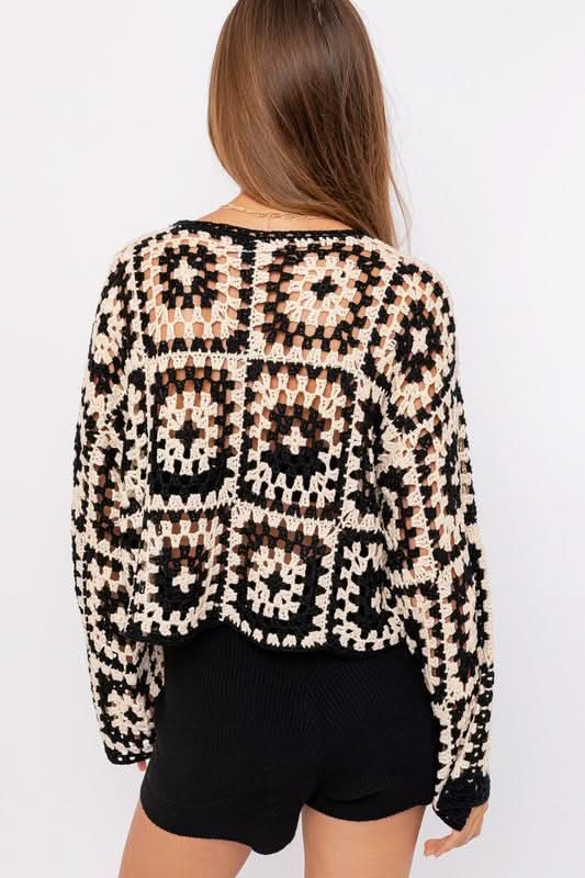 Judy Natural and Black Crochet Sweater