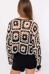 Judy Natural and Black Crochet Sweater