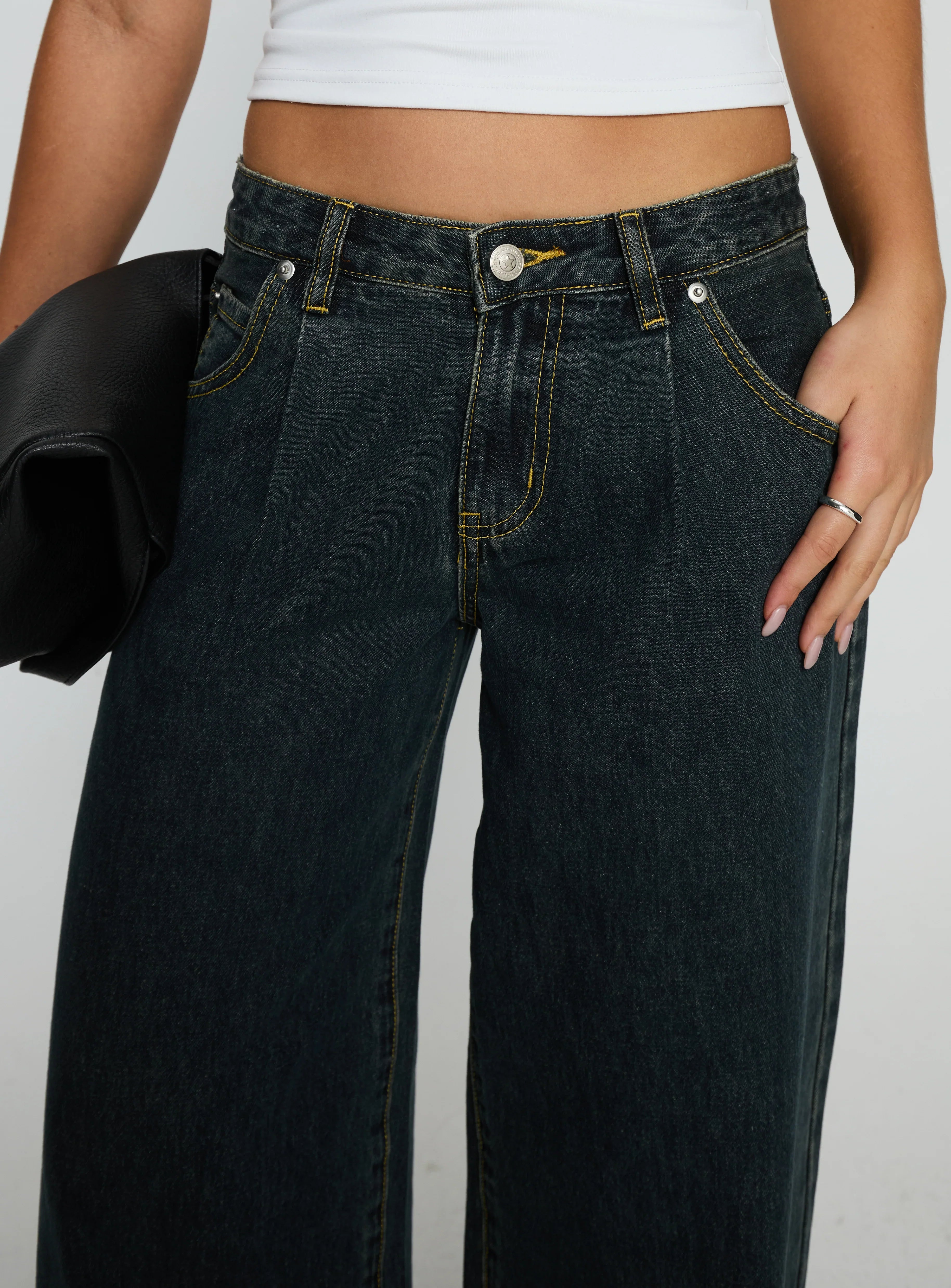 Supercut Low Rise Baggy Pleat Jeans Grunge Wash