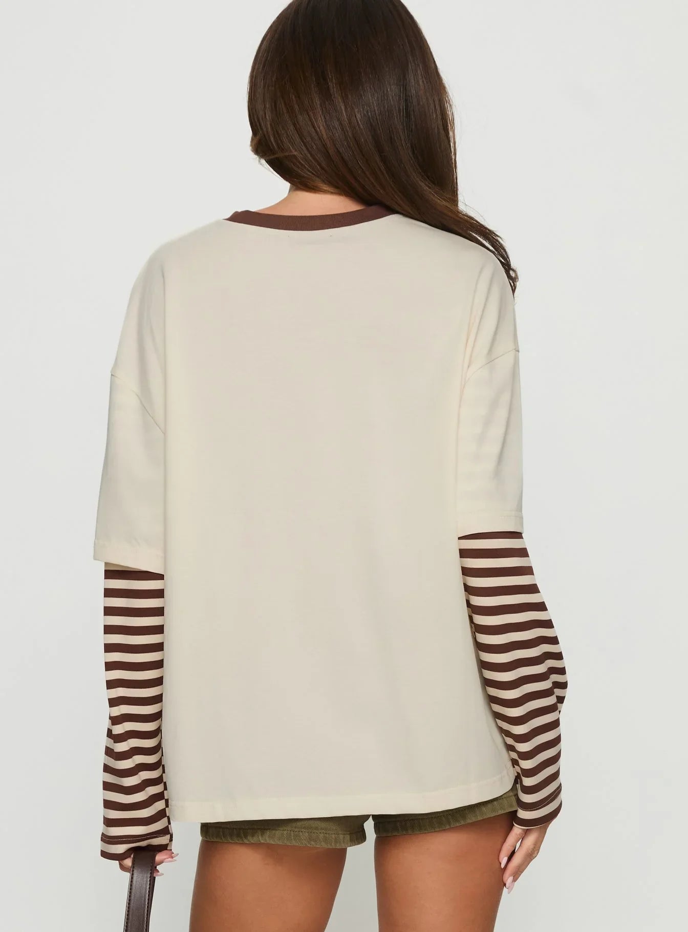 Ryann Long Sleeve Layered Top Cream Brown Stripe