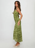 Stefanya Gathered Maxi Dress Green Floral