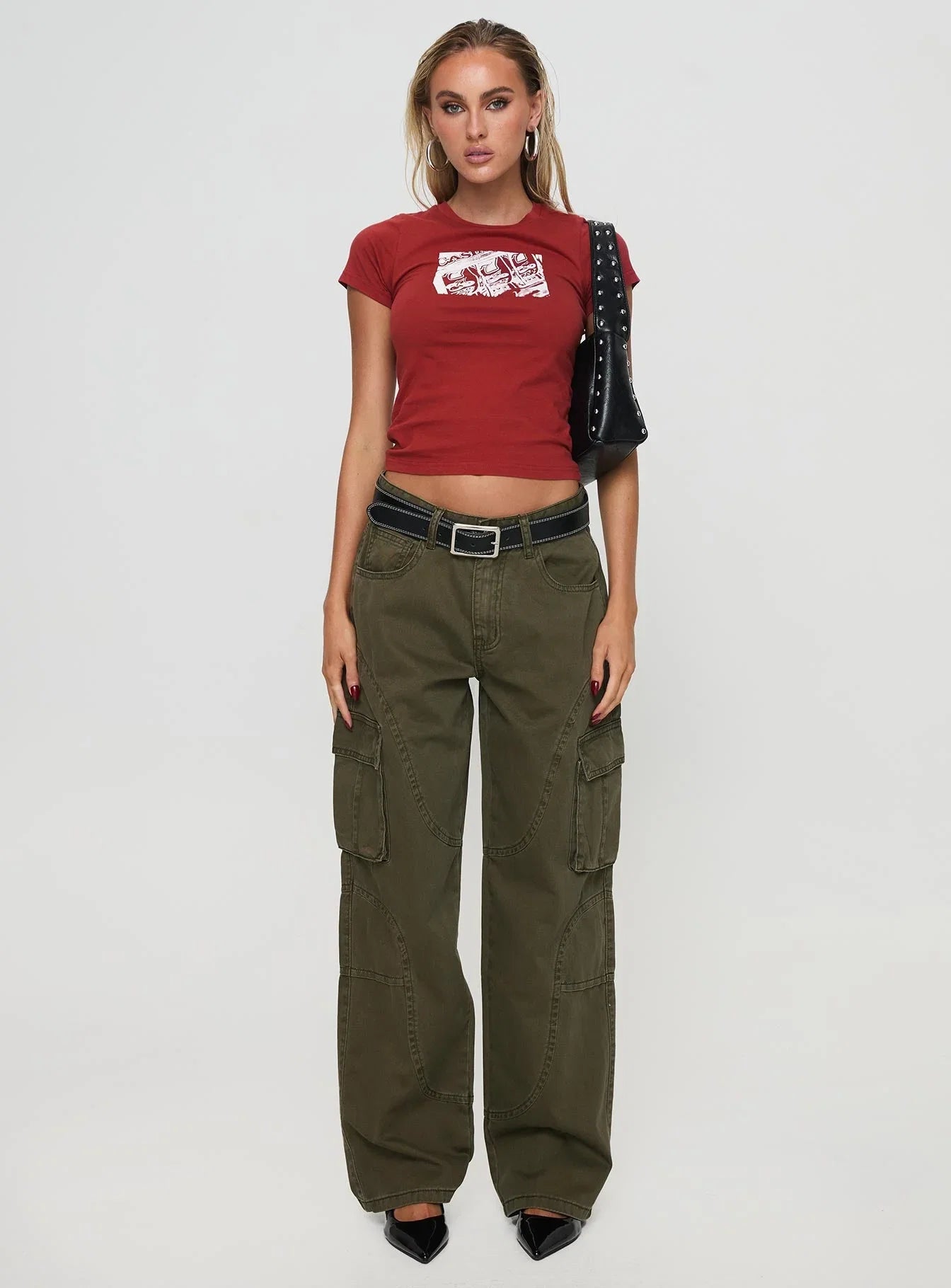Ahstin Mid Rise Straight Leg Cargo Jeans Green Petite
