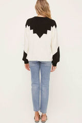 Just In Time Ivory and Black Colorblock Crew Neck Sweater