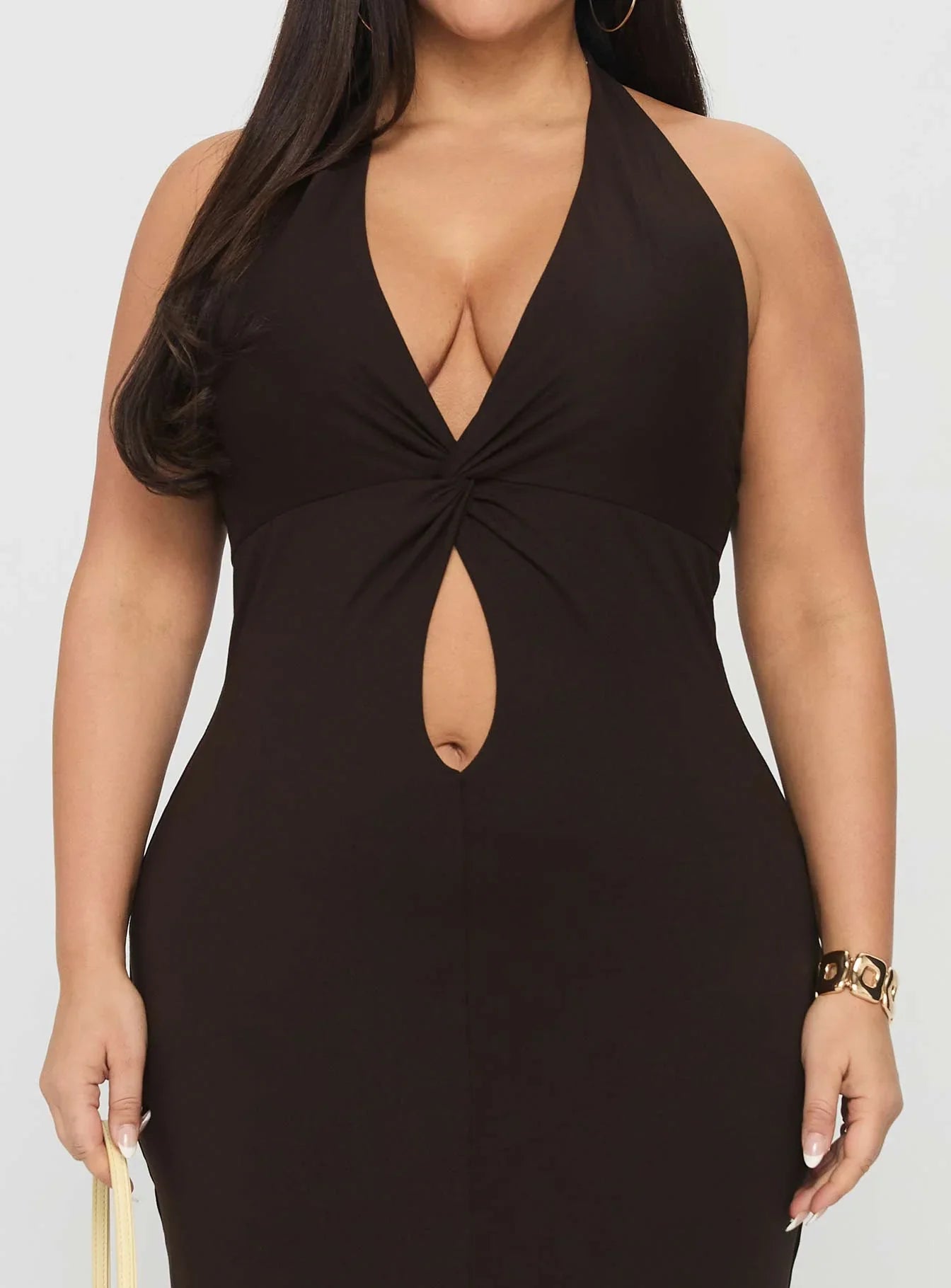 No Hard Feelings Twist Maxi Dress Brown Curve