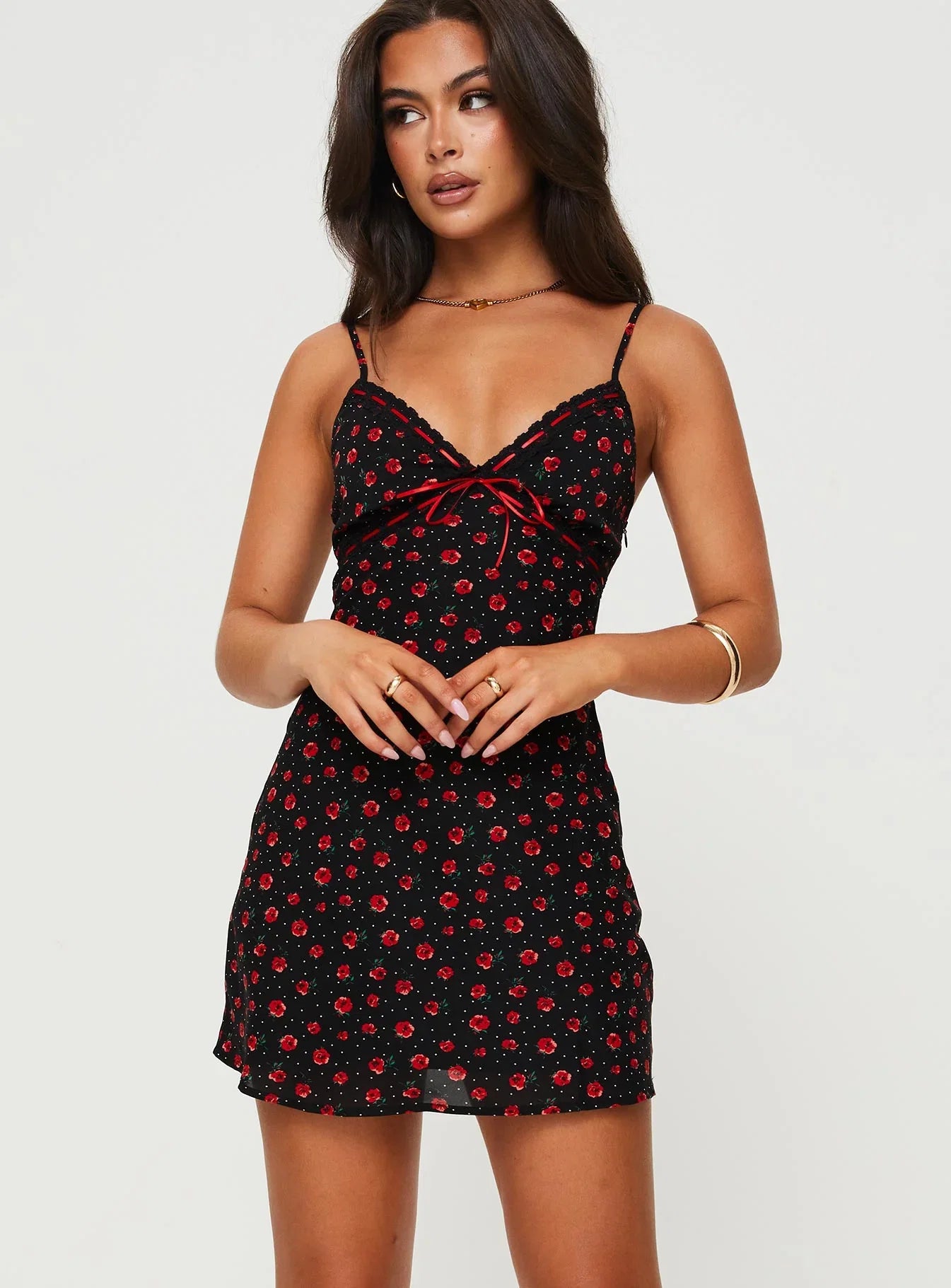 Karena Mini Dress Black Red Floral