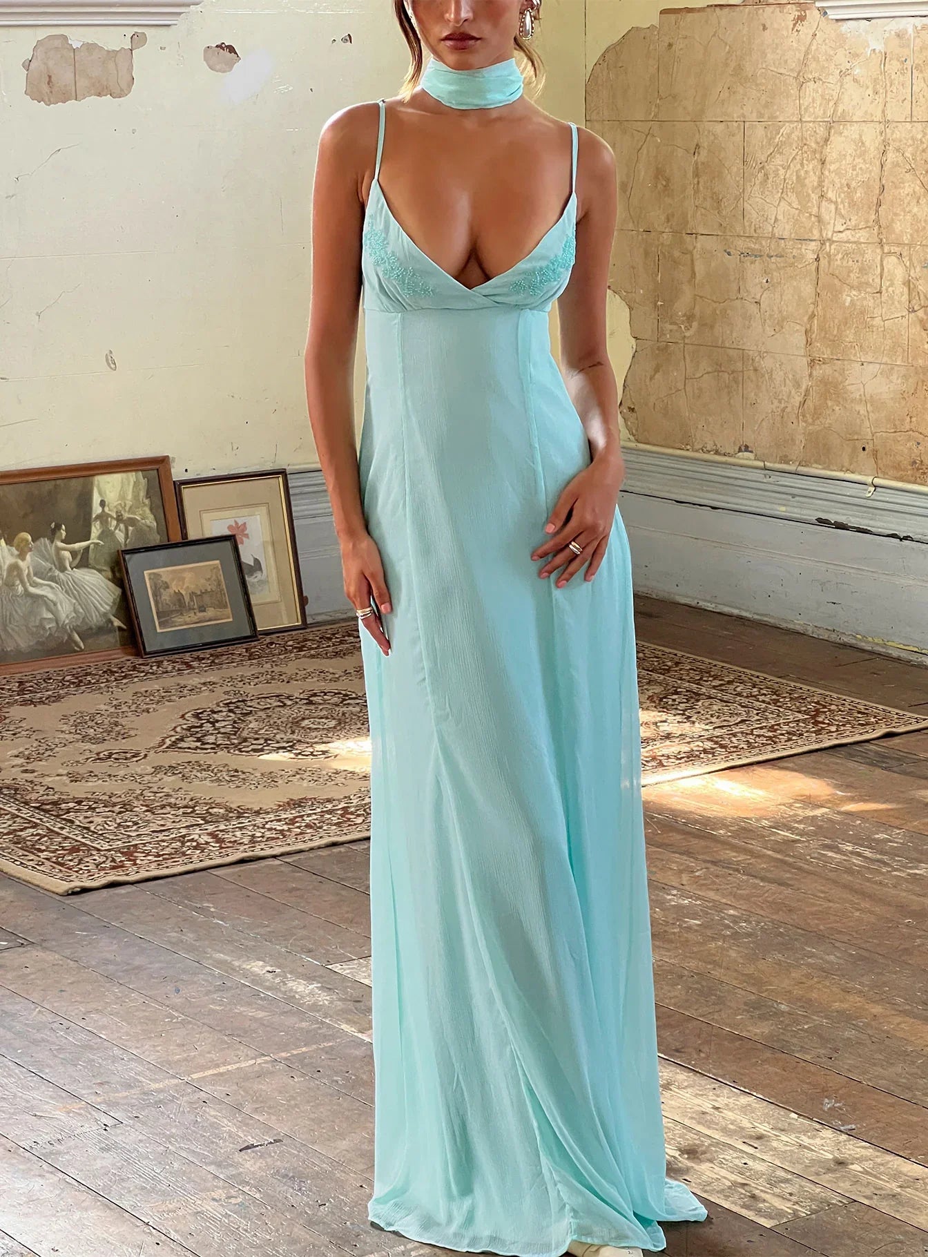 Jadira Scarf Maxi Dress Aqua