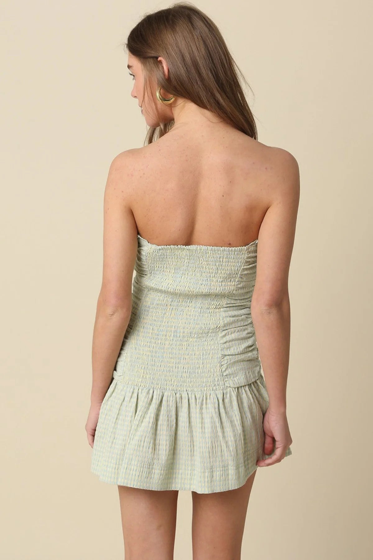 Taryn Green Gingham Strapless Mini Dress