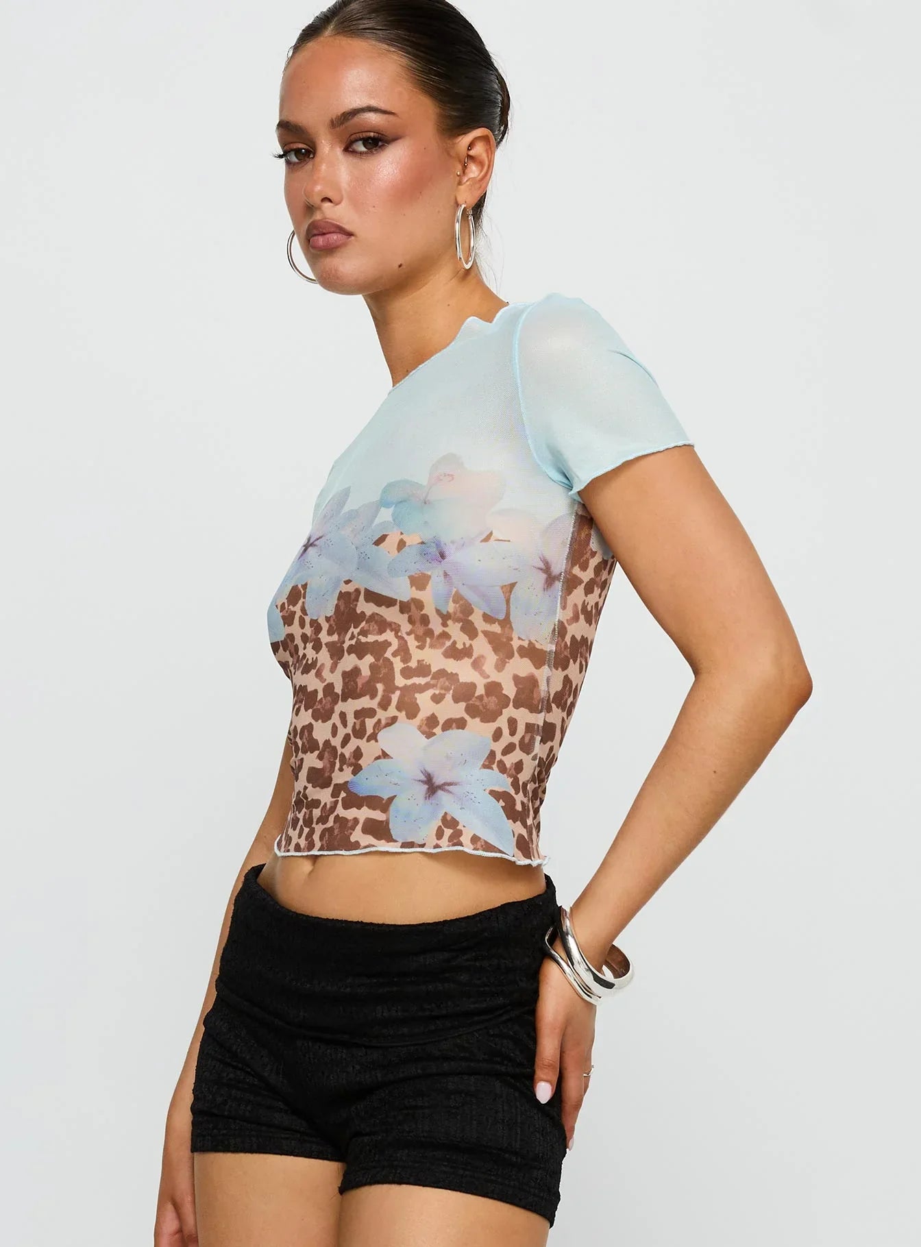 Pop Quiz Mesh Top Blue Leopard
