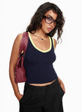 Elionne V Neck Contrast Top Navy Yellow