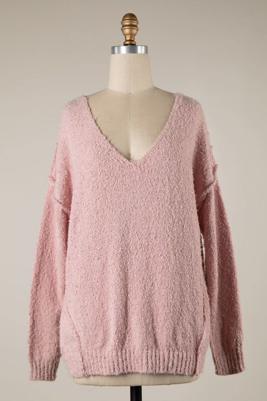 Harlow Pink V Neck Pullover Sweater