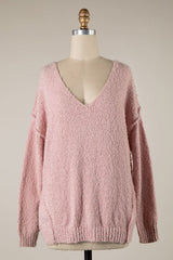 Harlow Pink V Neck Pullover Sweater