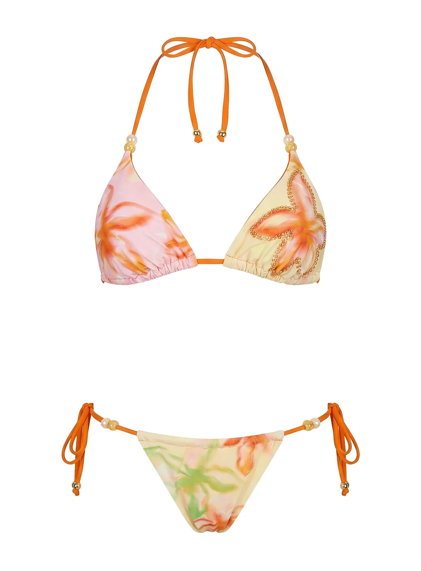 Fleura Tie Side Beaded Bikini Bottom Yellow Floral