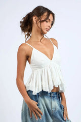 Lexi White Ruffle Babydoll Cami Top