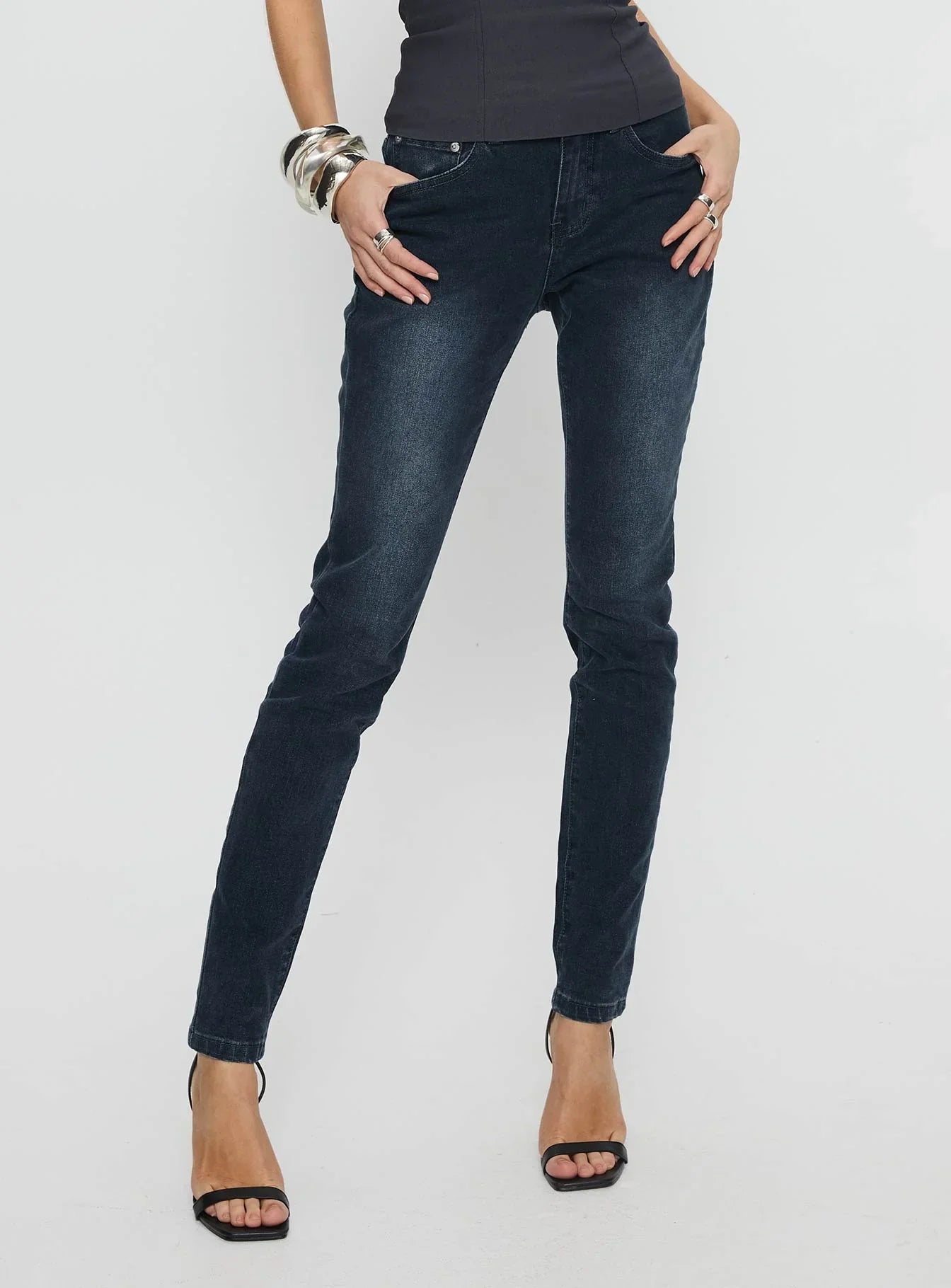 Illyssa Mid Rise Skinny Jeans Washed Charcoal