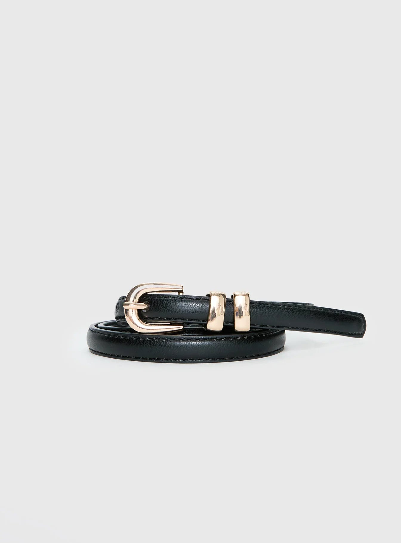 Antilles Faux Leather Micro Belt Black Gold